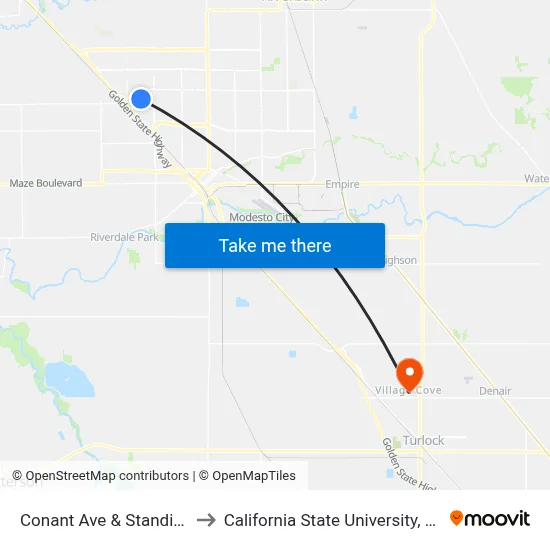 Conant Ave & Standiford Ave to California State University, Stanislaus map