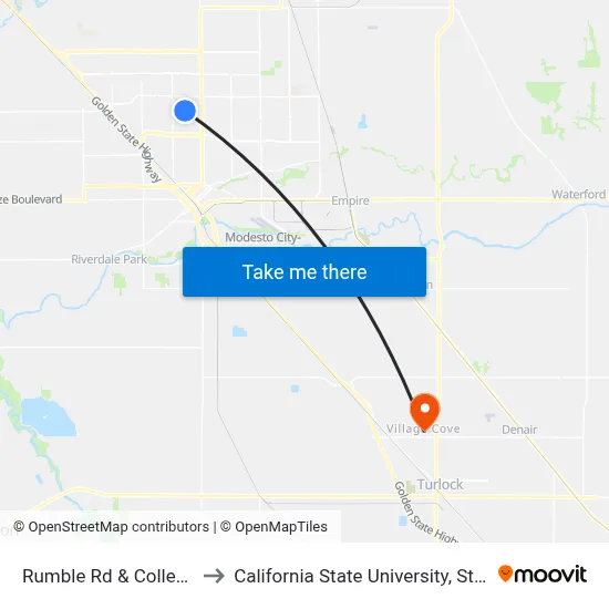 Rumble Rd & College Ave to California State University, Stanislaus map