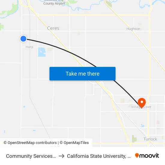Community Services Agency to California State University, Stanislaus map