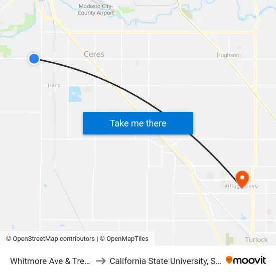 Whitmore Ave & Trevose Dr to California State University, Stanislaus map