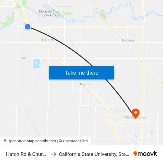 Hatch Rd & Church Ln to California State University, Stanislaus map