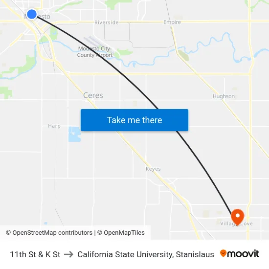 11th St & K St to California State University, Stanislaus map