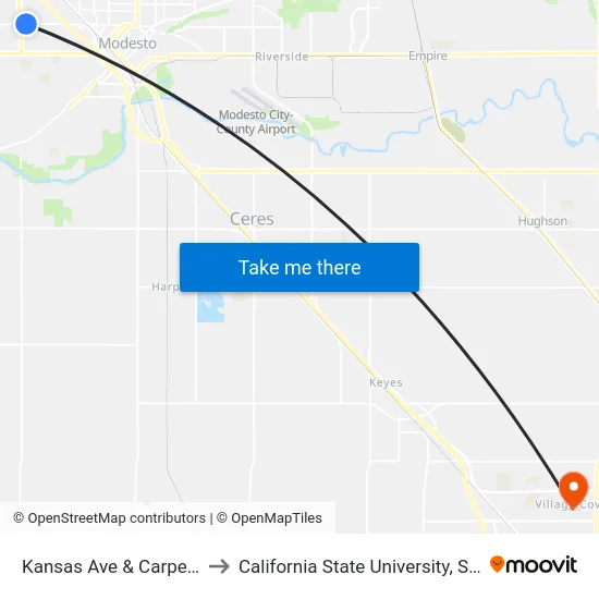 Kansas Ave & Carpenter Rd to California State University, Stanislaus map