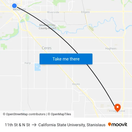 11th St & N St to California State University, Stanislaus map