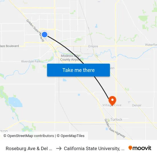 Roseburg Ave & Del Vale Ave to California State University, Stanislaus map