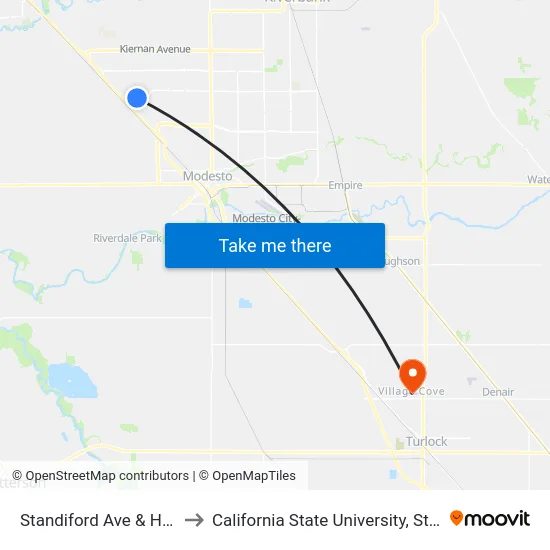 Standiford Ave & Hahn Dr to California State University, Stanislaus map