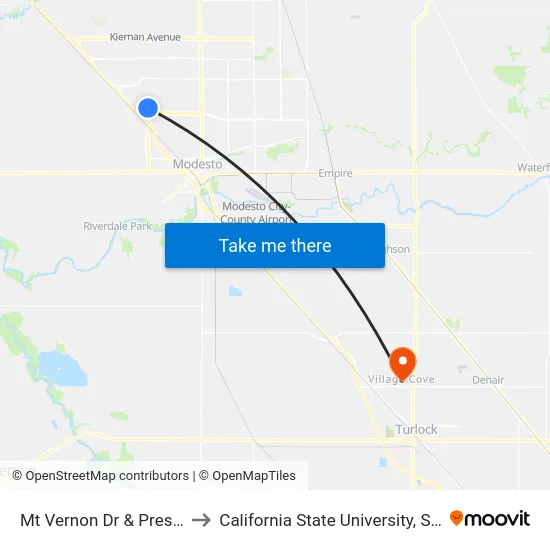 Mt Vernon Dr & Prescott Rd to California State University, Stanislaus map
