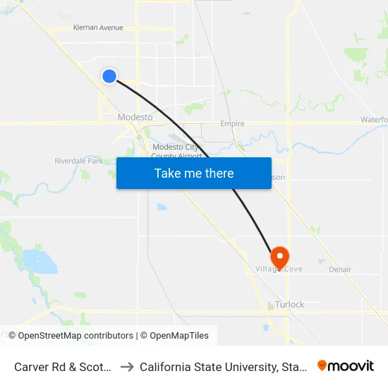 Carver Rd & Scott Ave to California State University, Stanislaus map