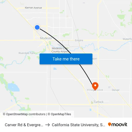 Carver Rd & Evergreen Ave to California State University, Stanislaus map