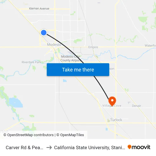 Carver Rd & Pearl St to California State University, Stanislaus map