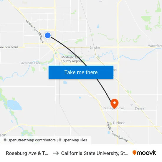 Roseburg Ave & Tully Rd to California State University, Stanislaus map