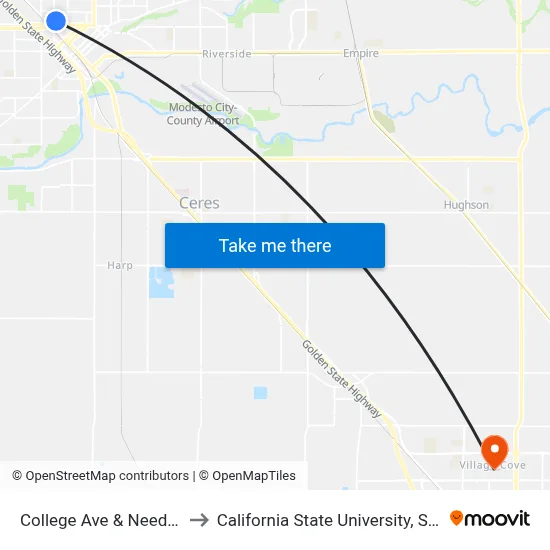 College Ave & Needham St to California State University, Stanislaus map