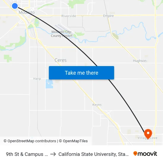 9th St & Campus Way to California State University, Stanislaus map