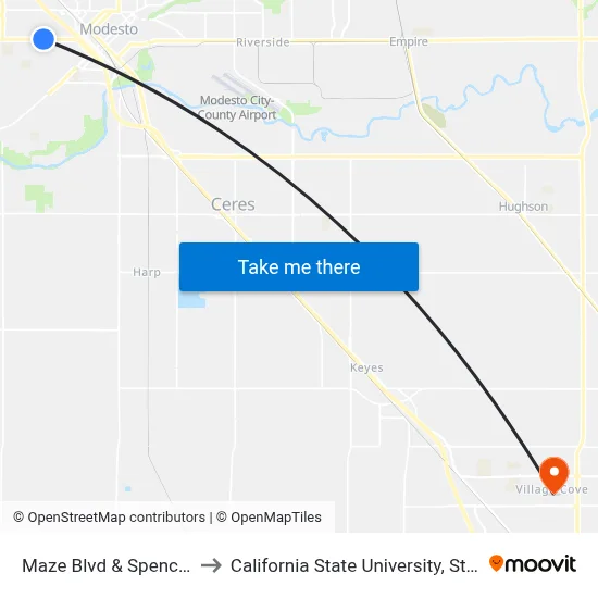 Maze Blvd & Spencer Ave to California State University, Stanislaus map