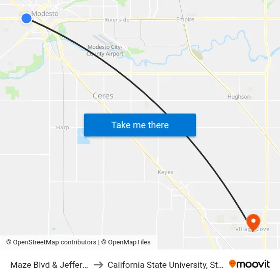 Maze Blvd & Jefferson St to California State University, Stanislaus map