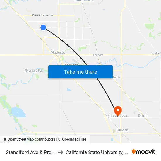 Standiford Ave & Prescott Rd to California State University, Stanislaus map