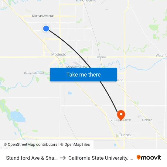 Standiford Ave & Shawnee Dr to California State University, Stanislaus map