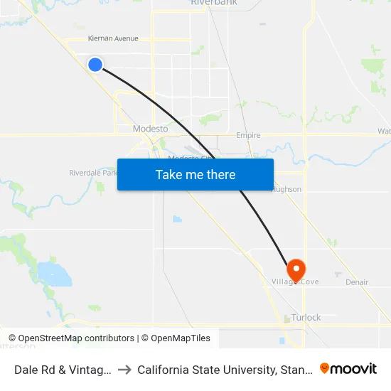 Dale Rd & Vintage Dr to California State University, Stanislaus map