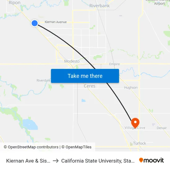 Kiernan Ave & Sisk Rd to California State University, Stanislaus map
