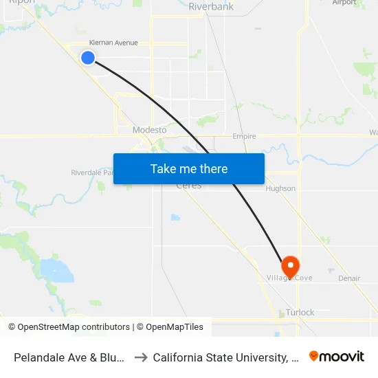 Pelandale Ave & Blue Bird Dr to California State University, Stanislaus map