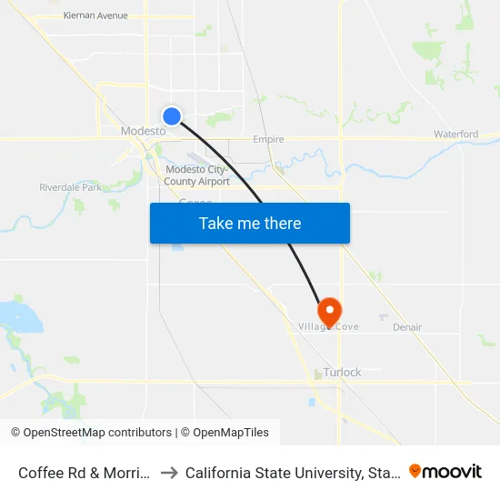 Coffee Rd & Morris Ave to California State University, Stanislaus map