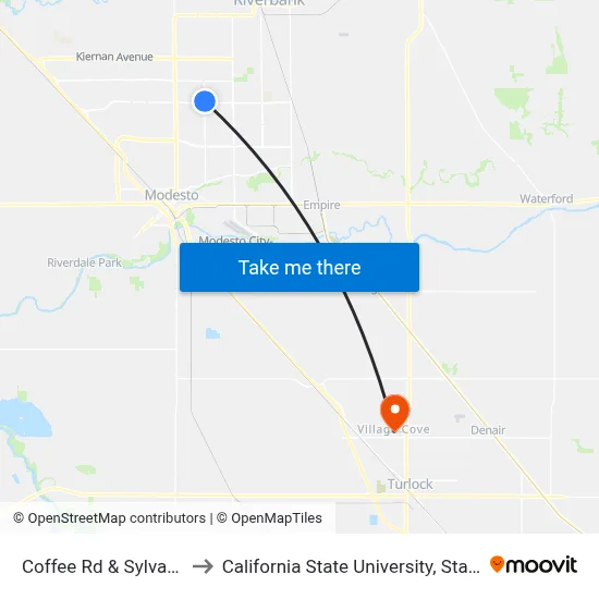 Coffee Rd & Sylvan Ave to California State University, Stanislaus map
