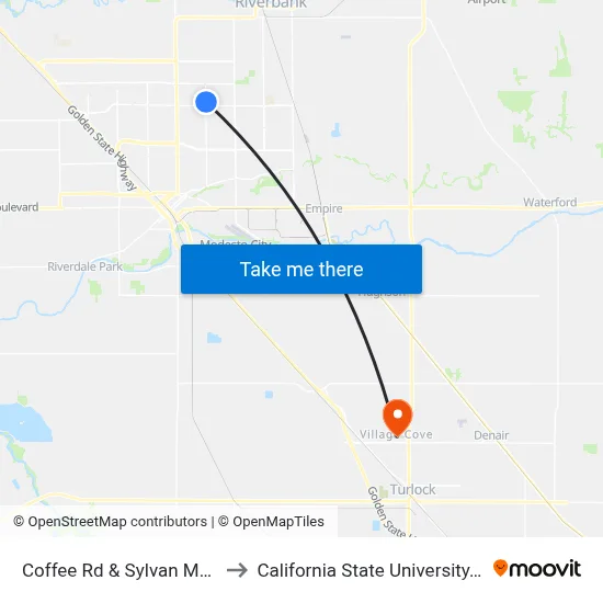 Coffee Rd & Sylvan Meadows Dr to California State University, Stanislaus map