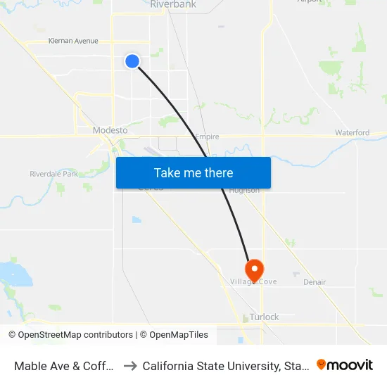 Mable Ave & Coffee Rd to California State University, Stanislaus map