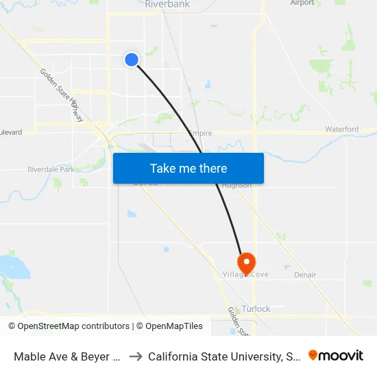 Mable Ave & Beyer Park Dr to California State University, Stanislaus map