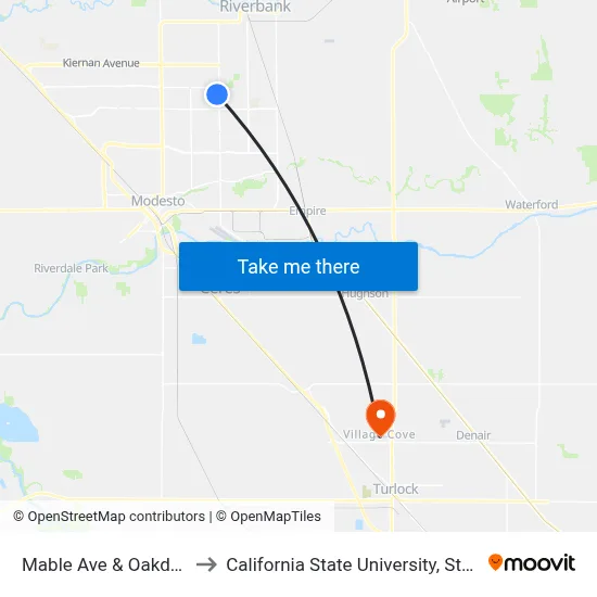 Mable Ave & Oakdale Rd to California State University, Stanislaus map