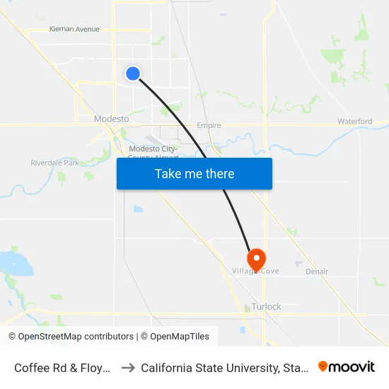 Coffee Rd & Floyd Ave to California State University, Stanislaus map
