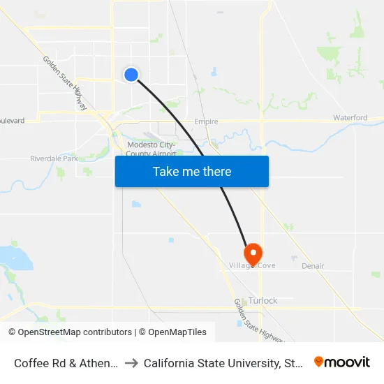 Coffee Rd & Athens Ave to California State University, Stanislaus map