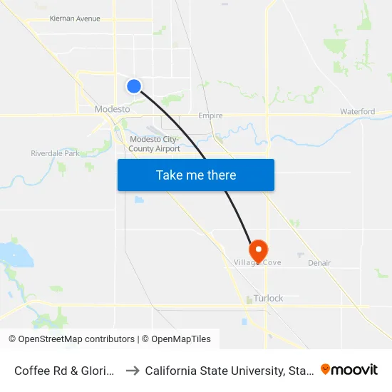 Coffee Rd & Gloria Way to California State University, Stanislaus map
