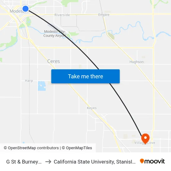 G St & Burney St to California State University, Stanislaus map