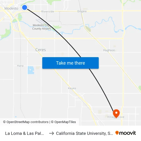 La Loma & Las Palmas Ave to California State University, Stanislaus map
