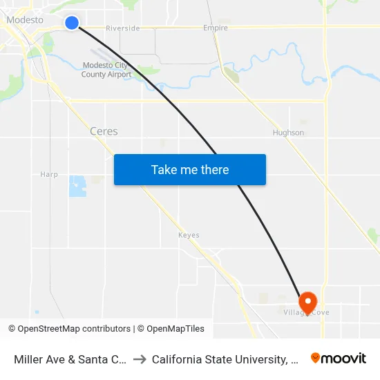 Miller Ave & Santa Cruz Ave to California State University, Stanislaus map