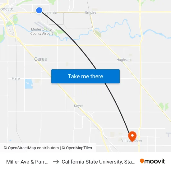 Miller Ave & Parry Ave to California State University, Stanislaus map