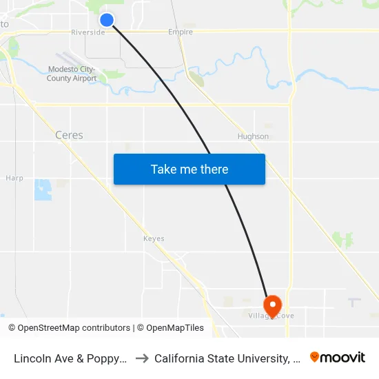Lincoln Ave & Poppypatch Dr to California State University, Stanislaus map