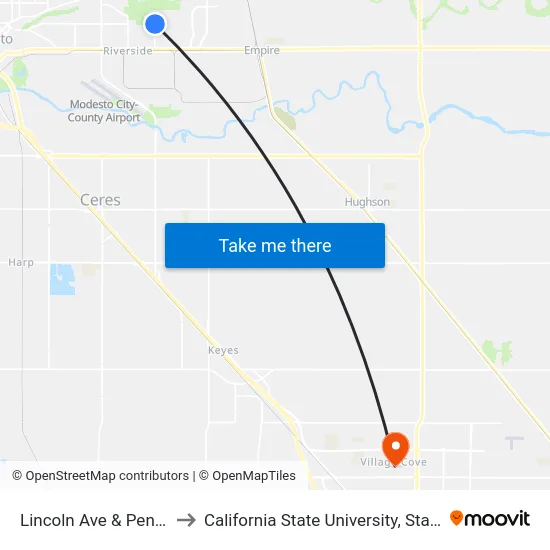 Lincoln Ave & Penny Ln to California State University, Stanislaus map