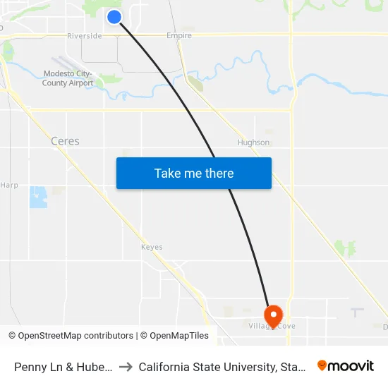 Penny Ln & Hubert Dr to California State University, Stanislaus map