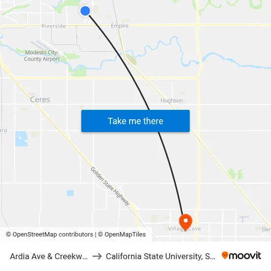 Ardia Ave & Creekwood Dr to California State University, Stanislaus map