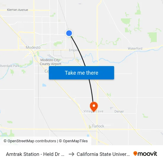 Amtrak Station - Held Dr & Briggsmore Av to California State University, Stanislaus map