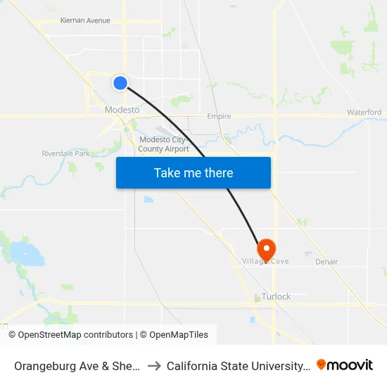 Orangeburg Ave & Sherwood Ave to California State University, Stanislaus map
