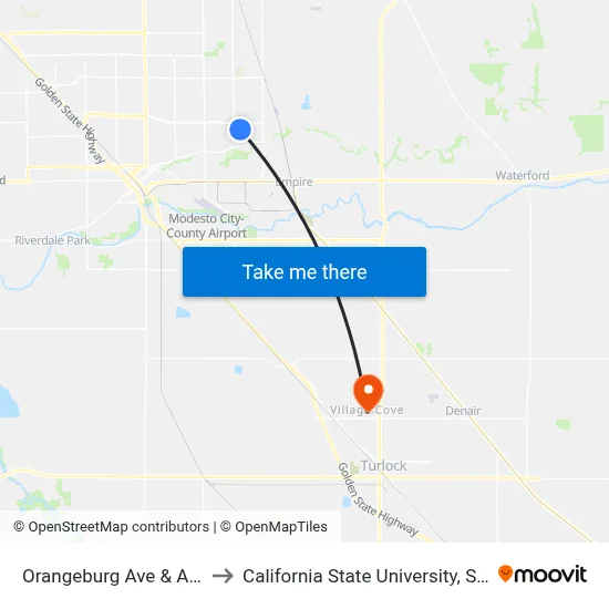 Orangeburg Ave & Albert Dr to California State University, Stanislaus map