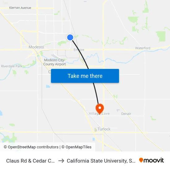 Claus Rd & Cedar Creek Dr to California State University, Stanislaus map