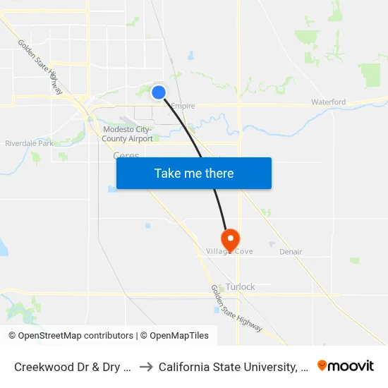 Creekwood Dr & Dry Creek Dr to California State University, Stanislaus map