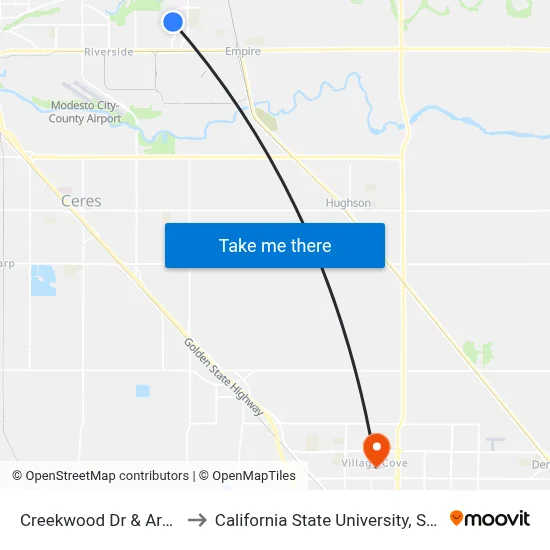 Creekwood Dr & Ardia Ave to California State University, Stanislaus map