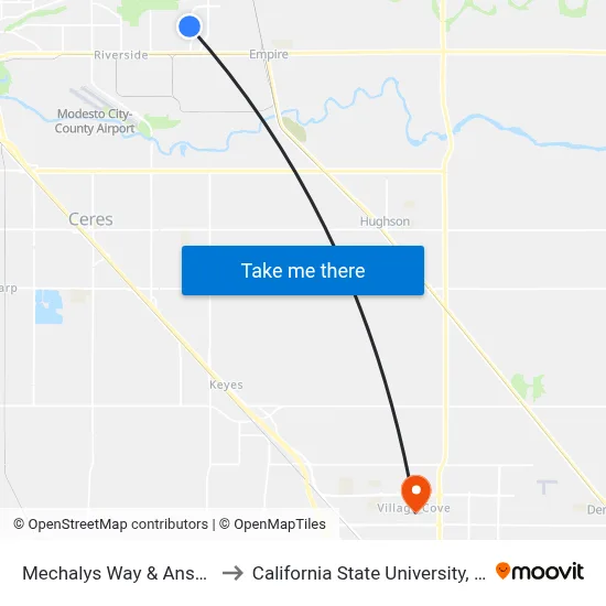 Mechalys Way & Ansonville Ln to California State University, Stanislaus map