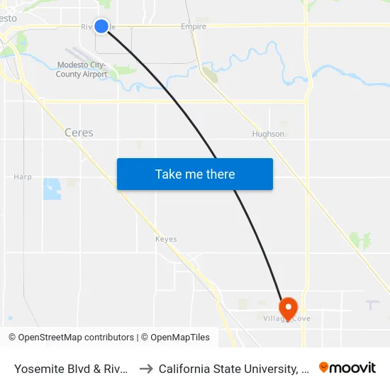 Yosemite Blvd & Riverside Dr to California State University, Stanislaus map