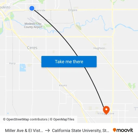 Miller Ave & El Vista Ave to California State University, Stanislaus map